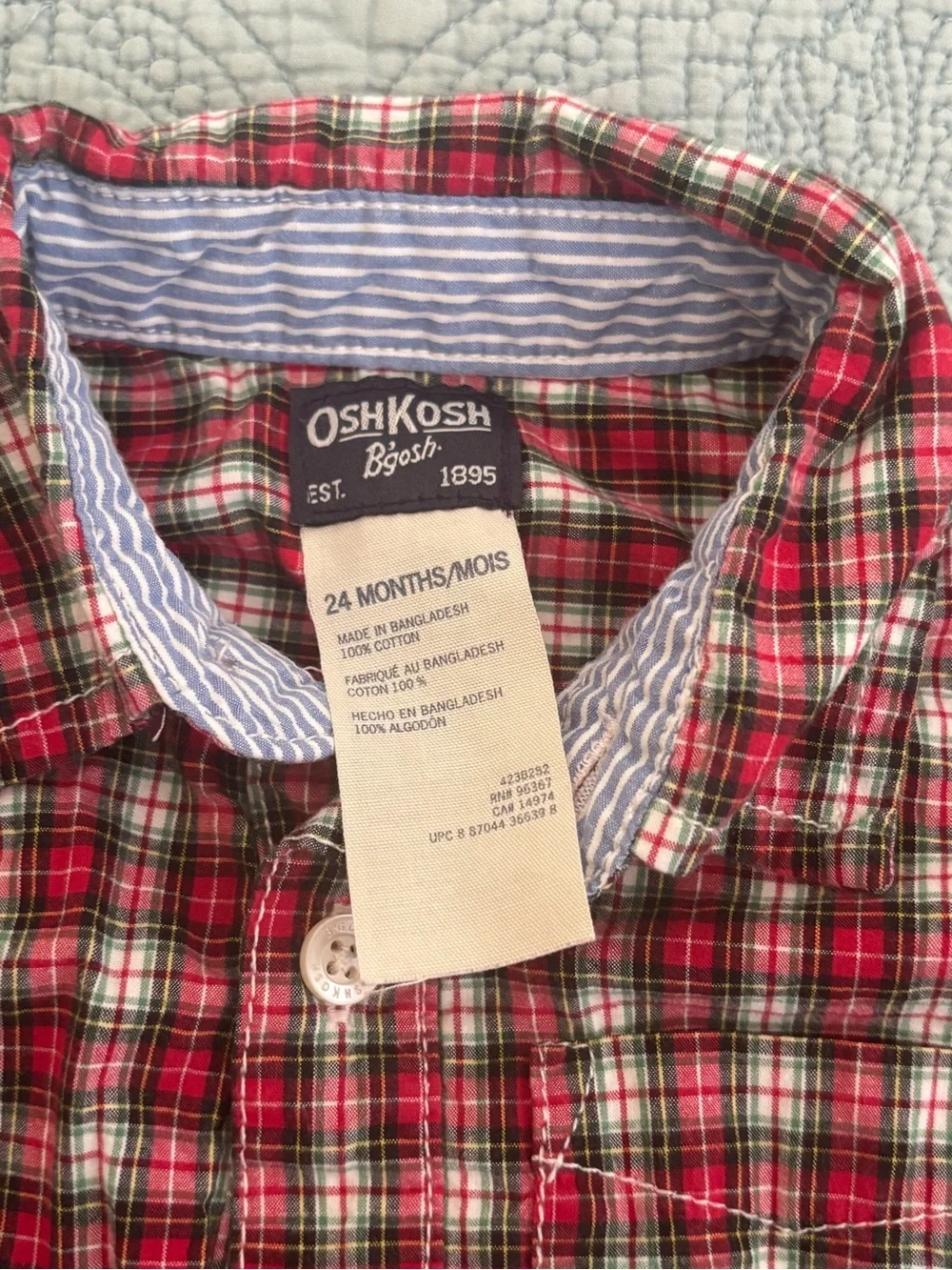 OshKosh Red Plaid Long-Sleeve Baby Bodysuit Shirt 24Month
